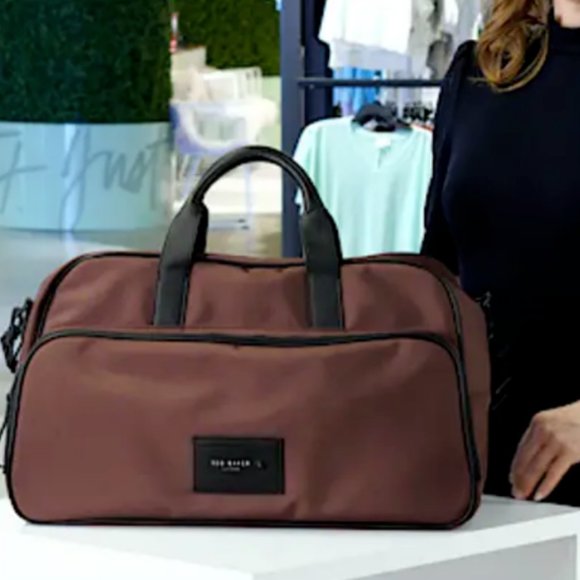 TED BAKER Legally Nylon Holdall Duffle Bag 20x12x9' MSRP$259 Oxblood GreatReview - Picture 1 of 9